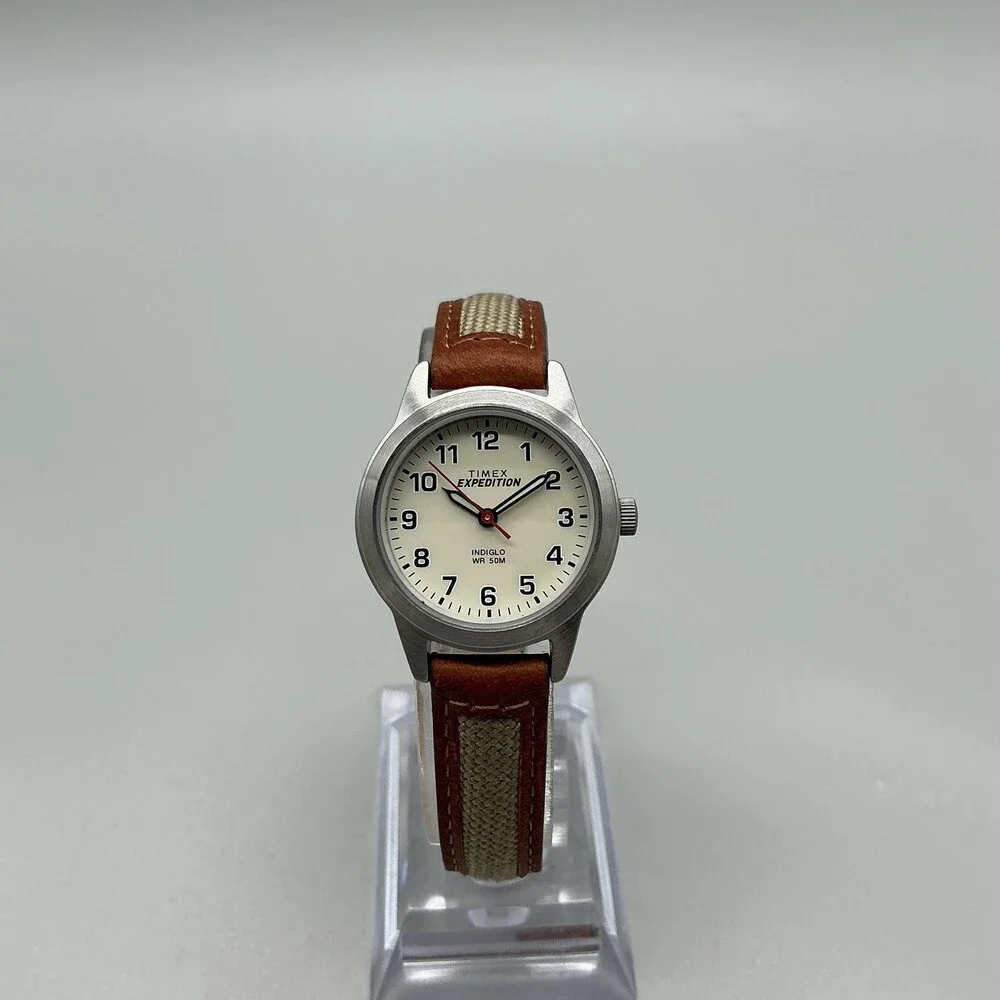 Timex Expedition Indiglo Womens Watch 26mm Cream Dial Brown Leather New Battery